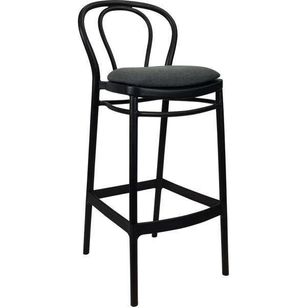 Siesta Victor Bar Stool 65cm (Counter Height) - Black with Anthracite Fabric Cushion