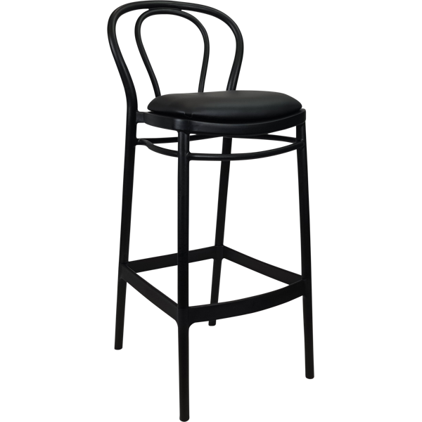 Siesta Victor Bar Stool 65cm (Counter Height) - Black with Black Vinyl Cushion