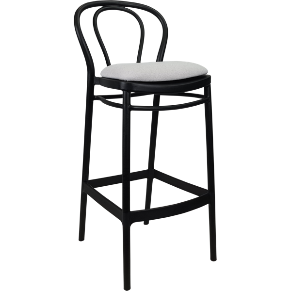 Siesta Victor Bar Stool 65cm (Counter Height) - Black with Light Grey Fabric Cushion
