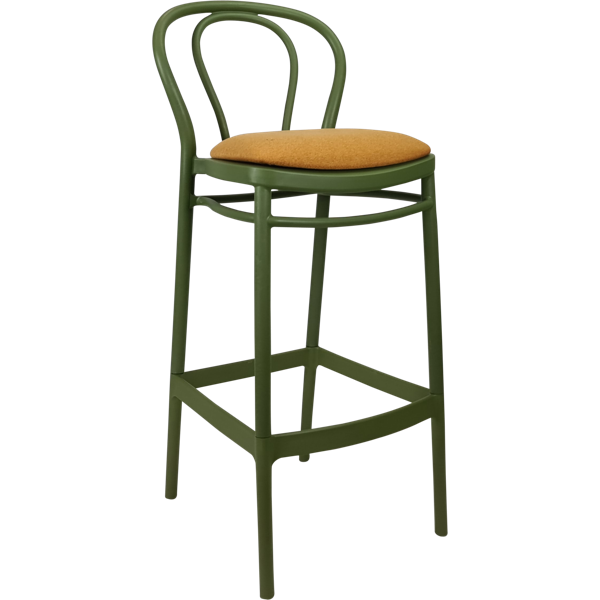 Siesta Victor Bar Stool 65cm (Counter Height) - Olive Green with Orange Fabric Cushion