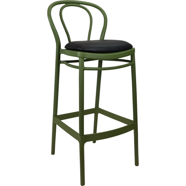 Siesta Victor Bar Stool 75cm (Dry Bar Height) - Olive Green with Black Vinyl Cushion