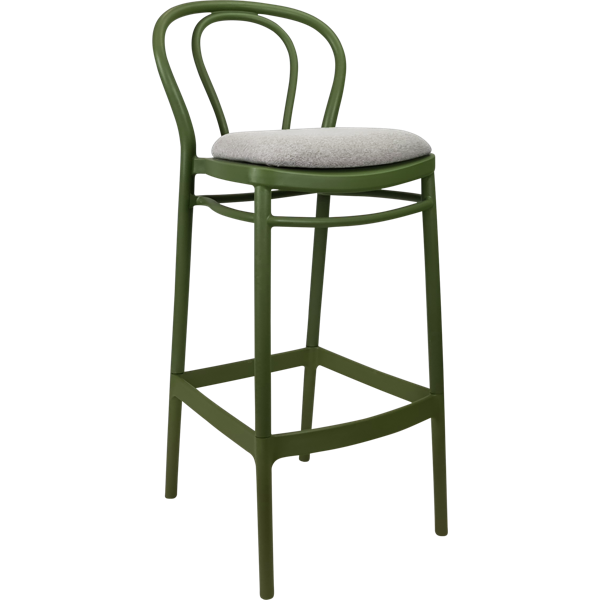 Siesta Victor Bar Stool 65cm (Counter Height) - Olive Green with Light Grey Fabric Cushion