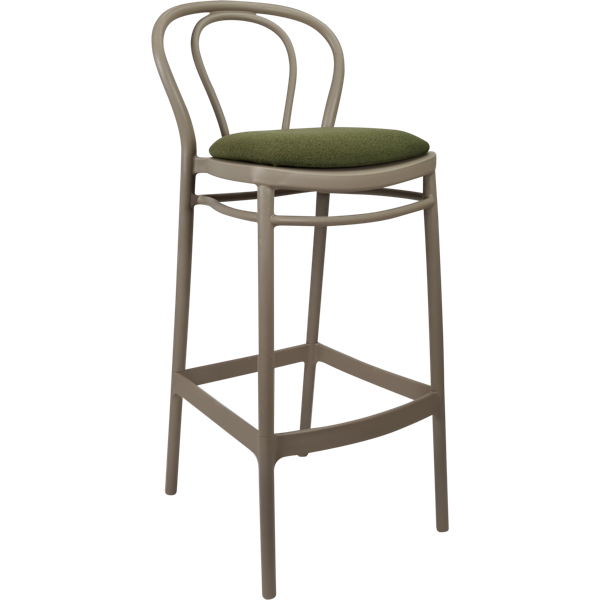 Siesta Victor Bar Stool 75cm (Dry Bar Height) - Taupe with Olive Green Fabric Cushion