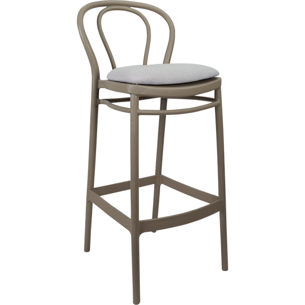 Siesta Victor Bar Stool 65cm (Counter Height) - Taupe with Light Grey Fabric Cushion