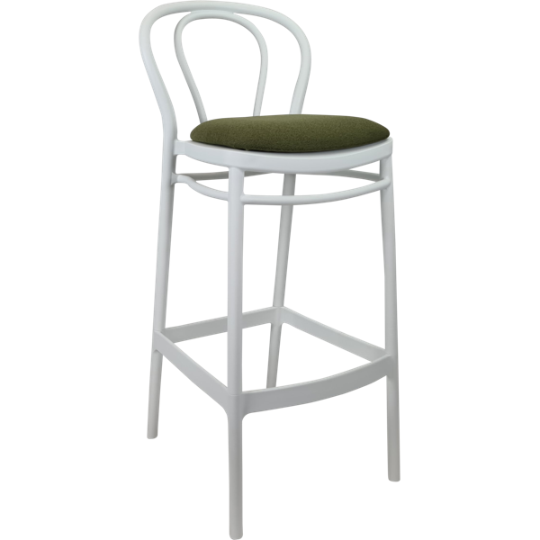 Siesta Victor Bar Stool 65cm (Counter Height) - White with Olive Green Fabric Cushion