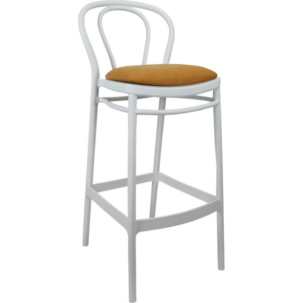 Siesta Victor Bar Stool 65cm (Counter Height) - White with Orange Fabric Cushion