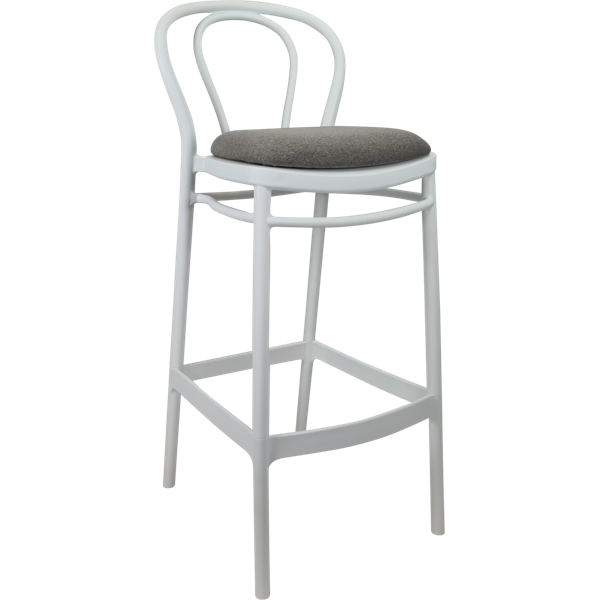 Siesta Victor Bar Stool 65cm (Counter Height) - White with Taupe Fabric Cushion