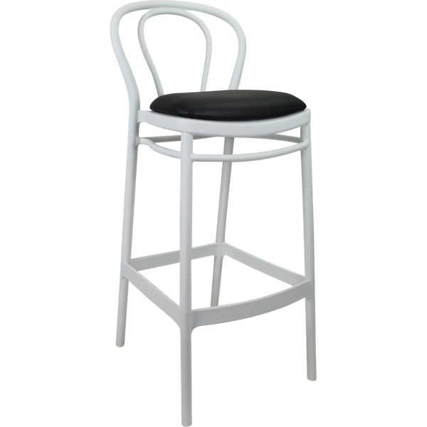 Siesta Victor Bar Stool 75cm (Dry Bar Height) - White with Black Vinyl Cushion