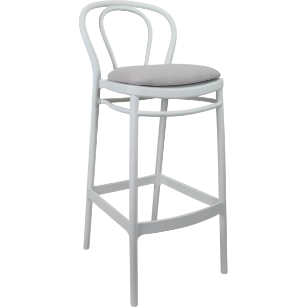 Siesta Victor Bar Stool 75cm (Dry Bar Height) - White with Light Grey Fabric Cushion