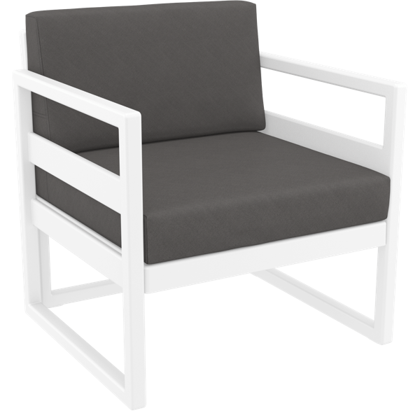 Siesta Mykonos Lounge Arm Chair - White with Dark Grey Cushions