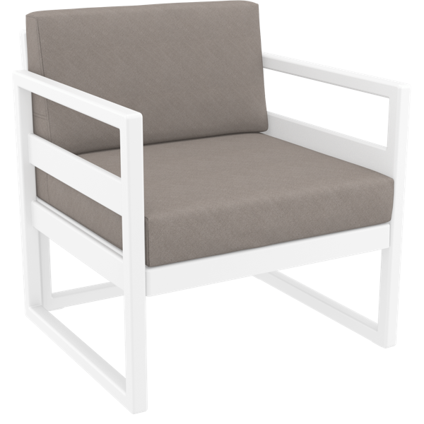 Siesta Mykonos Lounge Arm Chair - White with Light Brown Cushions