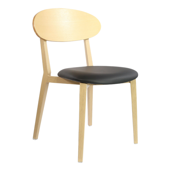 Durafurn Atlanta Chair - Narrow Ply Backrest - Oak Frame/Black Vinyl Seat & Ply Backrest