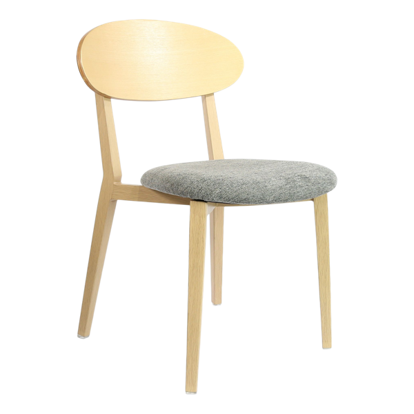 Durafurn Atlanta Chair - Narrow Ply Backrest - Oak Frame/ Grey Fabric Seat & Ply Backrest