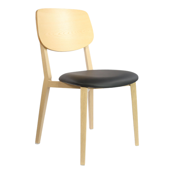 Durafurn Atlanta Chair - large Ply Backrest - Oak Frame/Black Vinyl Seat & Ply Backrest