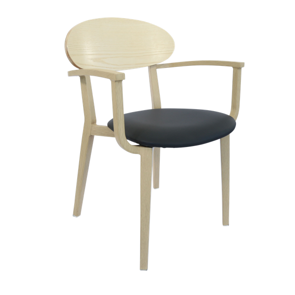 Durafurn Atlanta Armchair - Narrow Ply Backrest - Oak Frame/Black Vinyl Seat & Ply Backrest