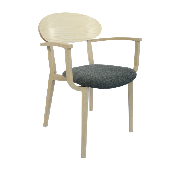 Durafurn Atlanta Armchair - Narrow Ply Backrest - Oak Frame/Dark Grey Fabric Seat & Ply Backrest