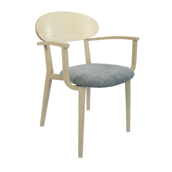 Durafurn Atlanta Armchair - Narrow Ply Backrest - Oak Frame/ Grey Fabric Seat & Ply Backrest