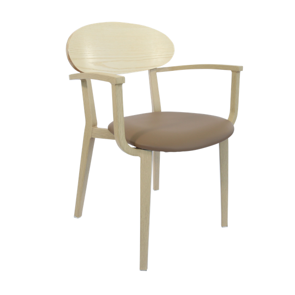 Durafurn Atlanta Armchair - Narrow Ply Backrest - Oak Frame/Taupe Vinyl Seat & Ply Backrest