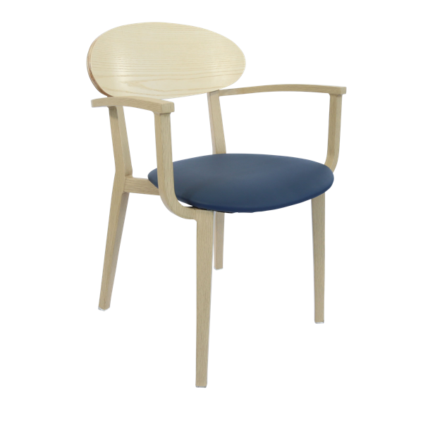 Durafurn Atlanta Armchair - Narrow Ply Backrest - Oak Frame/Navy Vinyl Seat & Ply Backrest