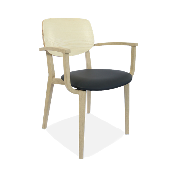 Durafurn Atlanta Armchair - large Ply Backrest - Oak Frame/Black Vinyl Seat & Ply Backrest