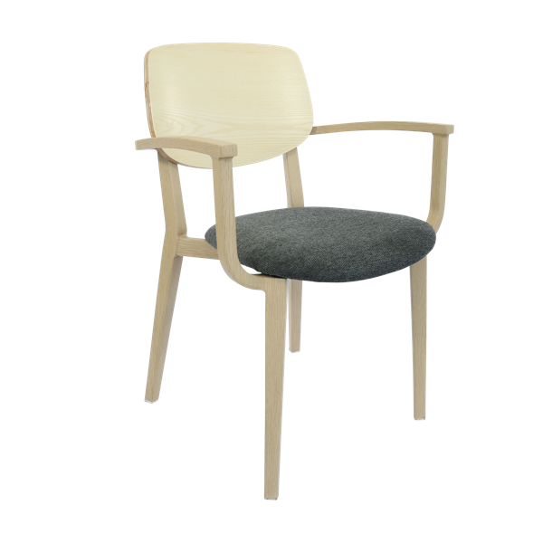 Durafurn Atlanta Armchair - large Ply Backrest - Oak Frame/Dark Grey Fabric Seat & Ply Backrest