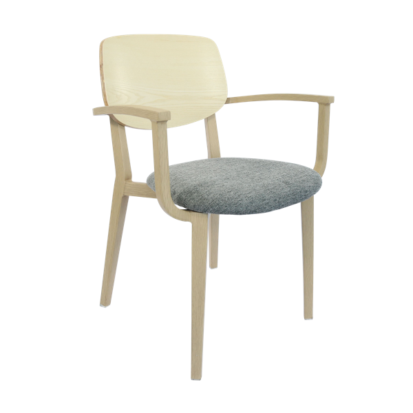 Durafurn Atlanta Armchair - large Ply Backrest - Oak Frame/ Grey Fabric Seat & Ply Backrest