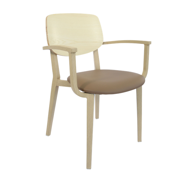 Durafurn Atlanta Armchair - large Ply Backrest - Oak Frame/Taupe Vinyl Seat & Ply Backrest