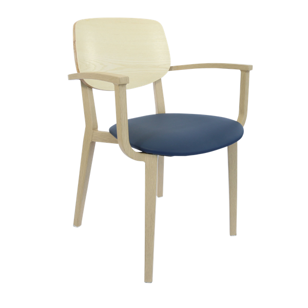 Durafurn Atlanta Armchair - large Ply Backrest - Oak Frame/Navy Vinyl Seat & Ply Backrest