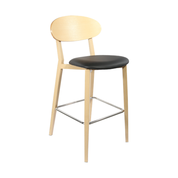 Durafurn Atlanta Barstool - Narrow Ply Backrest - Oak Frame/Black Vinyl Seat & Ply Backrest