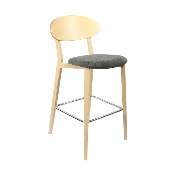 Durafurn Atlanta Barstool - Narrow Ply Backrest - Oak Frame/Dark Grey Fabric Seat & Ply Backrest