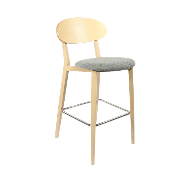 Durafurn Atlanta Barstool - Narrow Ply Backrest - Oak Frame/ Grey Fabric Seat & Ply Backrest
