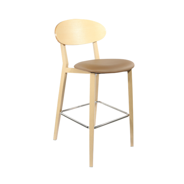 Durafurn Atlanta Barstool - Narrow Ply Backrest - Oak Frame/Taupe Vinyl Seat & Ply Backrest