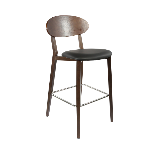 Durafurn Atlanta Barstool - Narrow Ply Backrest - Wenge Frame/Black Vinyl Seat & Ply Backrest