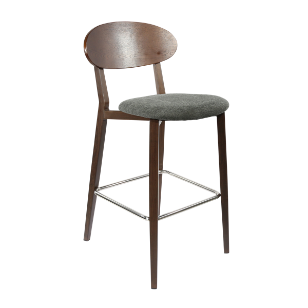 Durafurn Atlanta Barstool - Narrow Ply Backrest - Wenge Frame/Dark Grey Fabric Seat & Ply Backrest