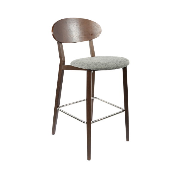 Durafurn Atlanta Barstool - Narrow Ply Backrest - Wenge Frame/ Grey Fabric Seat & Ply Backrest