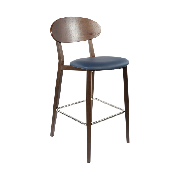 Durafurn Atlanta Barstool - Narrow Ply Backrest - Wenge Frame/Navy Vinyl Seat & Ply Backrest