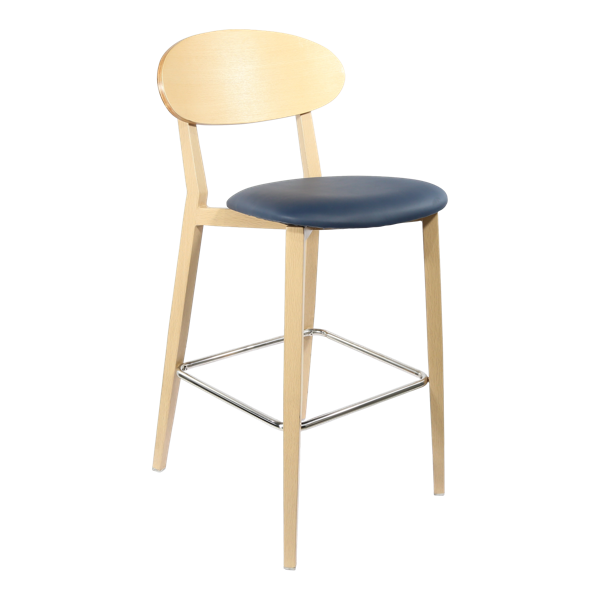 Durafurn Atlanta Barstool - Narrow Ply Backrest - Oak Frame/Navy Vinyl Seat & Ply Backrest