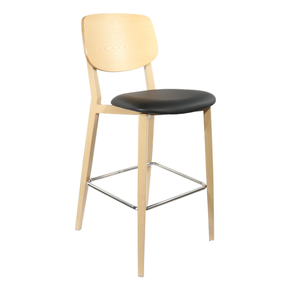Durafurn Atlanta Barstool - large Ply Backrest - Oak Frame/Black Vinyl Seat & Ply Backrest