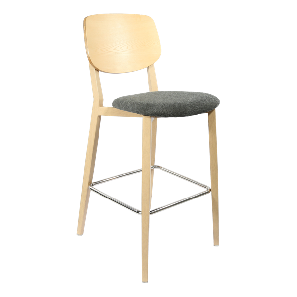 Durafurn Atlanta Barstool - large Ply Backrest - Oak Frame/Dark Grey Fabric Seat & Ply Backrest