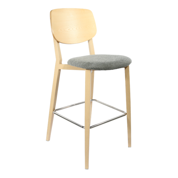 Durafurn Atlanta Barstool - large Ply Backrest - Oak Frame/ Grey Fabric Seat & Ply Backrest