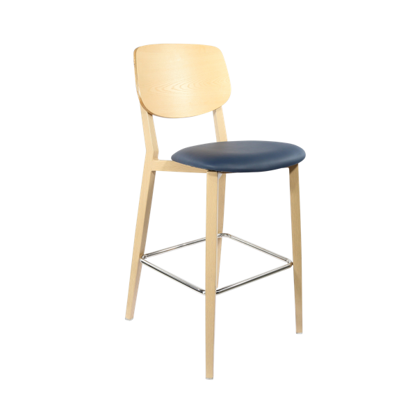 Durafurn Atlanta Barstool - large Ply Backrest - Oak Frame/Navy Vinyl Seat & Ply Backrest