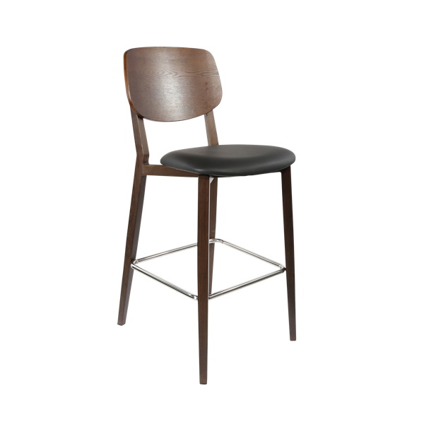 Durafurn Atlanta Barstool - large Ply Backrest - Wenge Frame/Black Vinyl Seat & Ply Backrest
