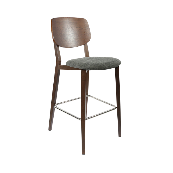 Durafurn Atlanta Barstool - large Ply Backrest - Wenge Frame/Dark Grey Fabric Seat & Ply Backrest