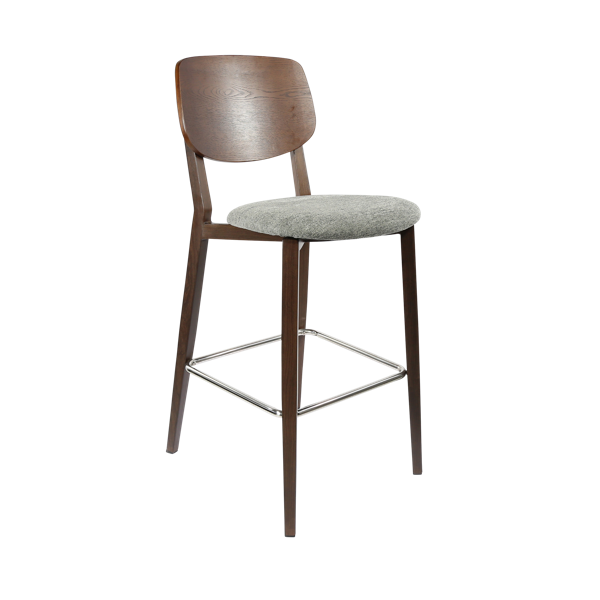 Durafurn Atlanta Barstool - large Ply Backrest - Wenge Frame/ Grey Fabric Seat & Ply Backrest
