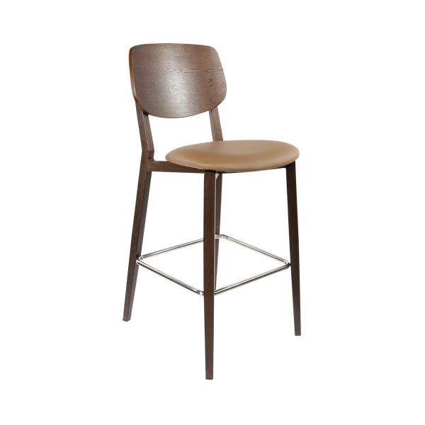 Durafurn Atlanta Barstool - large Ply Backrest - Wenge Frame/Taupe Vinyl Seat & Ply Backrest