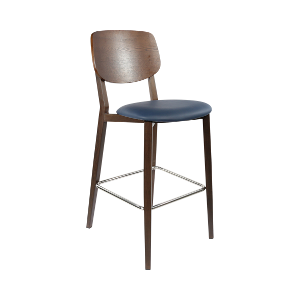 Durafurn Atlanta Barstool - large Ply Backrest - Wenge Frame/Navy Vinyl Seat & Ply Backrest