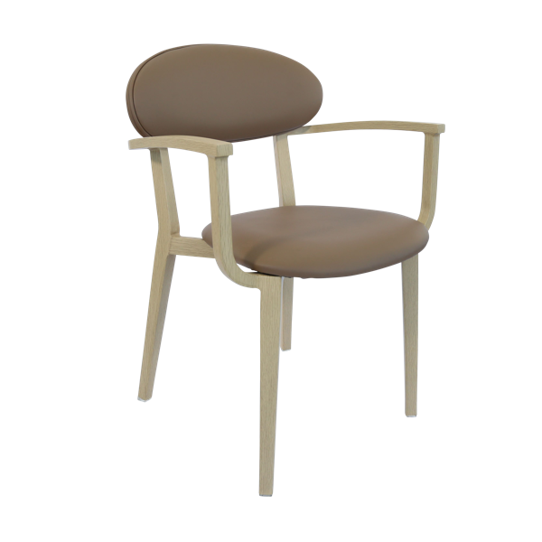 Durafurn Atlanta Armchair - Narrow Backrest - Oak Frame/Taupe Vinyl Seat & Backrest