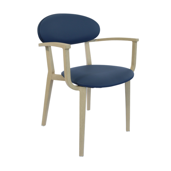 Durafurn Atlanta Armchair - Narrow Backrest - Oak Frame/Navy Vinyl Seat & Backrest