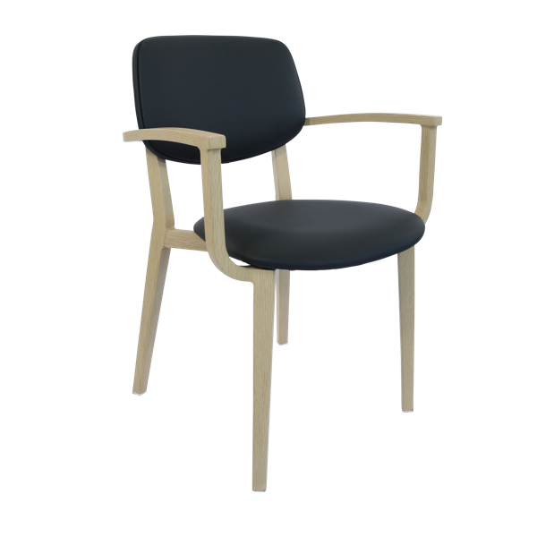 Durafurn Atlanta Armchair - large Backrest - Oak Frame/Black Vinyl Seat & Backrest