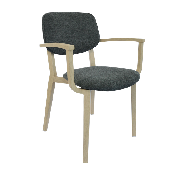 Durafurn Atlanta Armchair - large Backrest - Oak Frame/Dark Grey Fabric Seat & Backrest